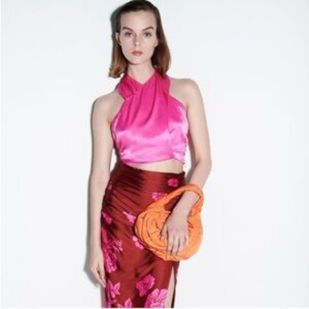 Zara Pink Satin Halter Top in XS
